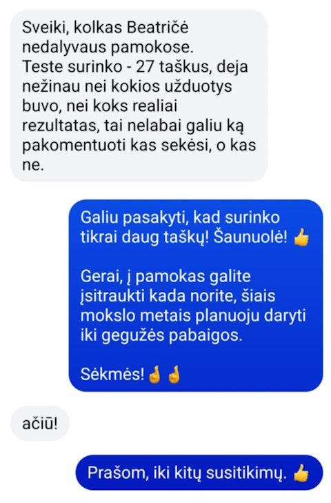 Audros pranešimas apie Beatričės rezultatus